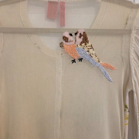 Charlotte Tarantola cream floral sheer sequined sweater size L. - Picture 6 of 6